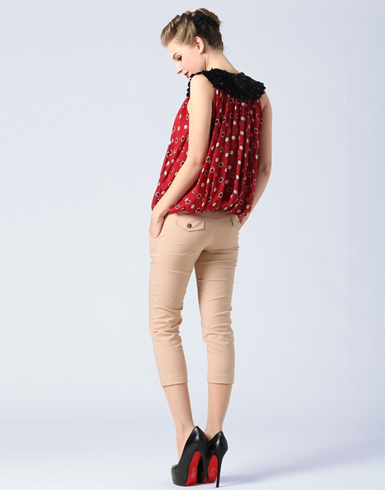 Dot design lady loose sleeveless blouse - Click Image to Close